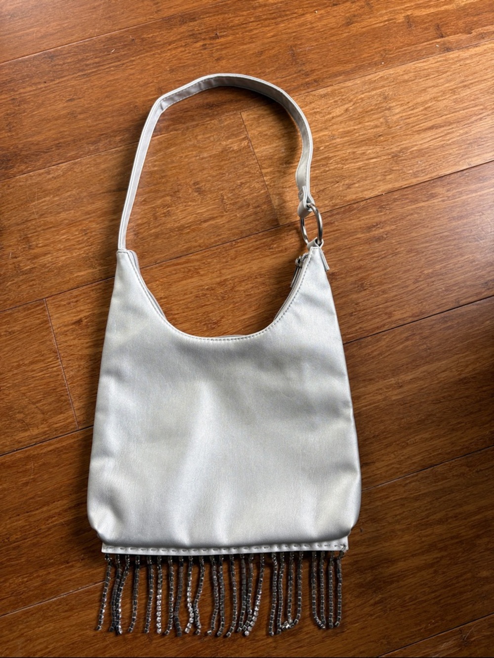 Y2K Mcbling Rhinestone Fringe Silver Shoulder Bag - Stylish Evening Bag